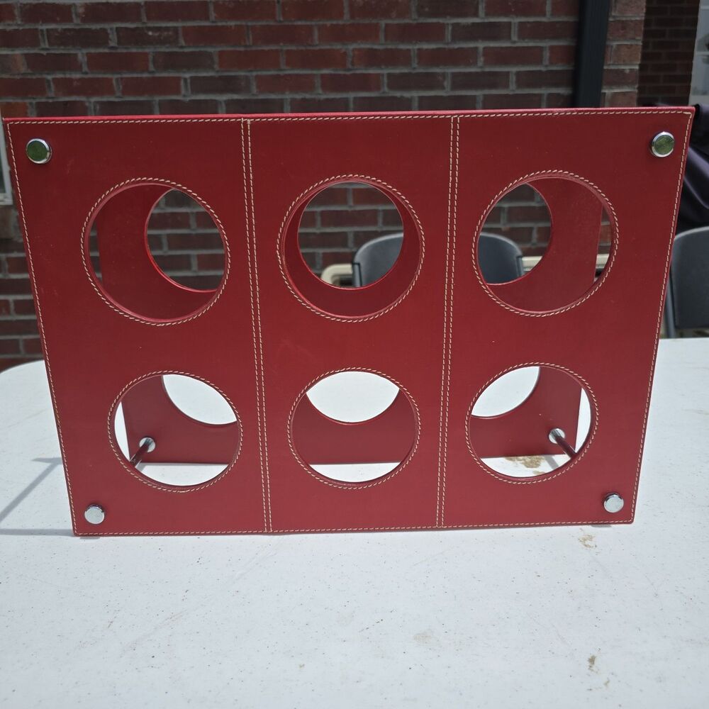 Modern Red Faux Leather 6 Bottle Wine Rack Holder Countertop Storage Organizer